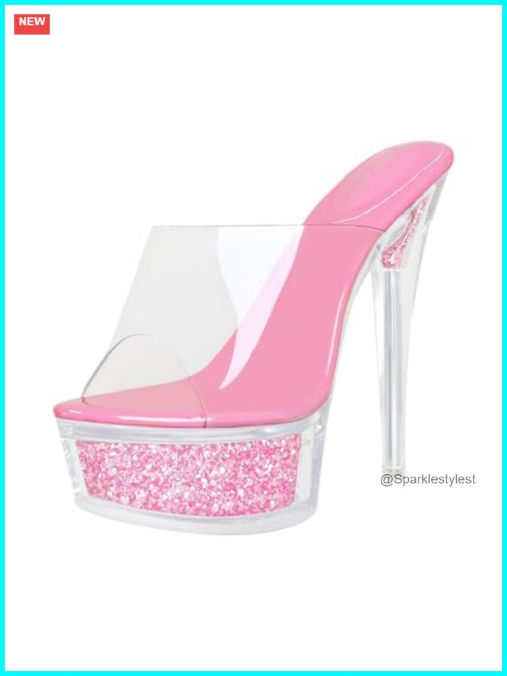 Clear Glitter Platform Sandals Peep Toe Stiletto Heels Slip-On